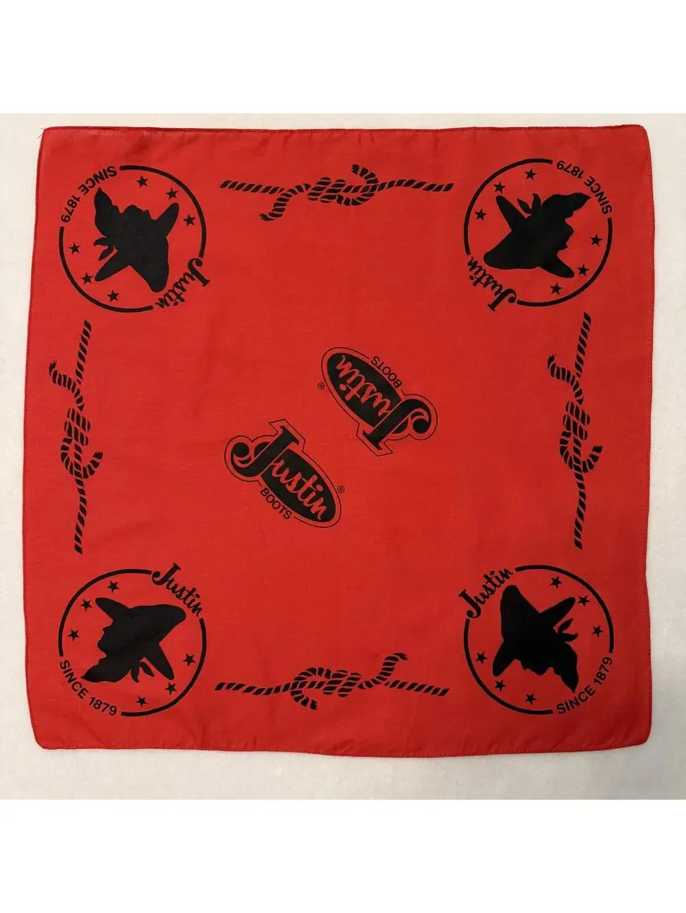 Justin Boots Bandana Red & Black Western Handkerchief Cotton Cowboy